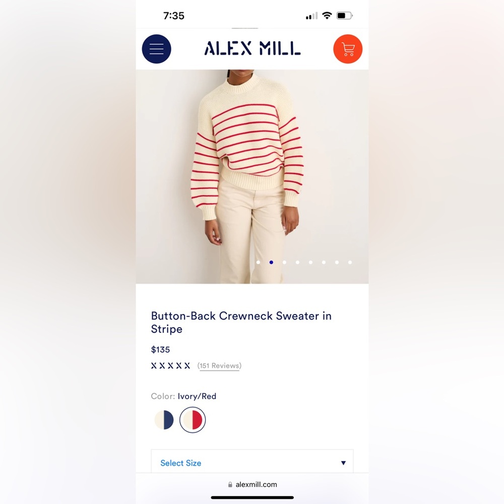 Alex Mill Button Back Sweater (Red/Ivory)